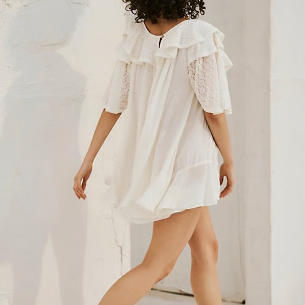 Free People White Lace Ruffle Romper
